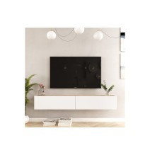 Mueble de TV de Pared moderno Blanco y Roble con 2 Cajones - 180x31.6x29.6 cm.