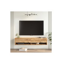 Mueble TV de Pared Color Roble 140x31.6x29.6 cm - 2 Puertas - Estilo Moderno y Funcional.