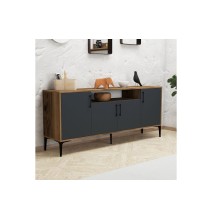 Buffet de Melamina Sonoma Oscuro-Negro - 180x40,5x78cm - Elegante Almacenamiento para Comedor