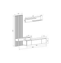 Mueble tv completo en Negro-Cambria, Fabricado en Melamina, 249,5x42x199,5cm - Moderno y Funcional.